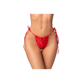 String sexy rouge en dentelle ajourée avec liens réglables 